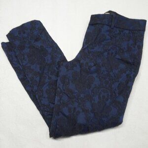 Banana Republic Petite Size 0P Navy Floral Jacquard Lace Overlay Ankle Pant